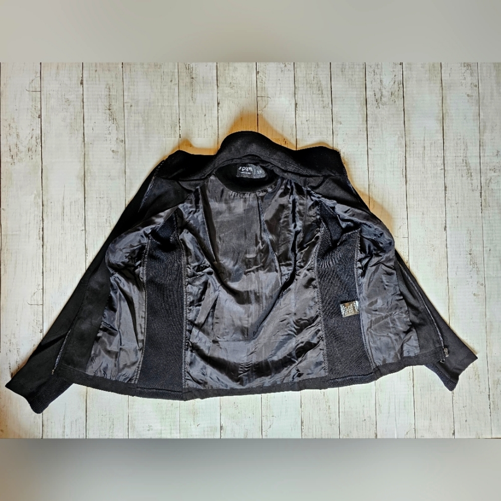 NEW SPYM Sleek Black Faux Suede Moto Stretchy Jacket Ribbed Sides & Sleeves - Picture 8 of 12